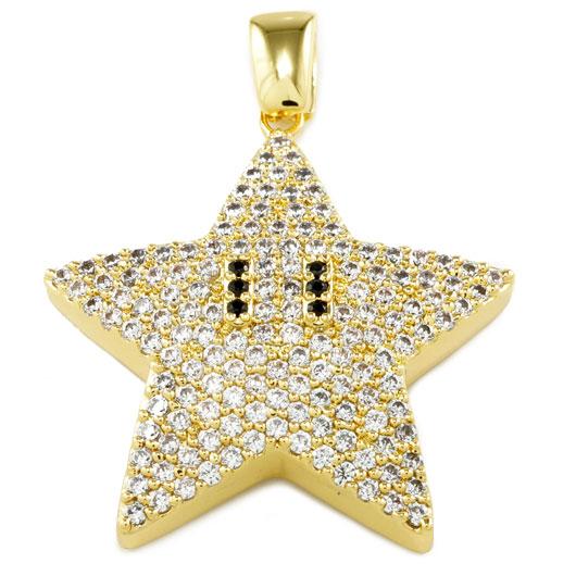 18K Gold Iced Mario Star With Box Chain
