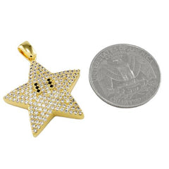 18K Gold Iced Mario Star With Box Chain