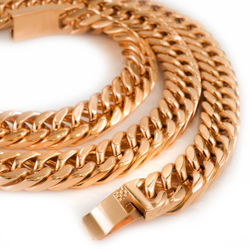 18K Rose Gold Cuban Miami Chain Link Stainless Steel