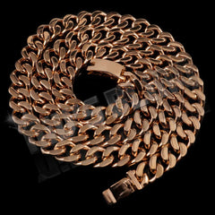 18K Rose Gold Cuban Miami Chain Link Stainless Steel