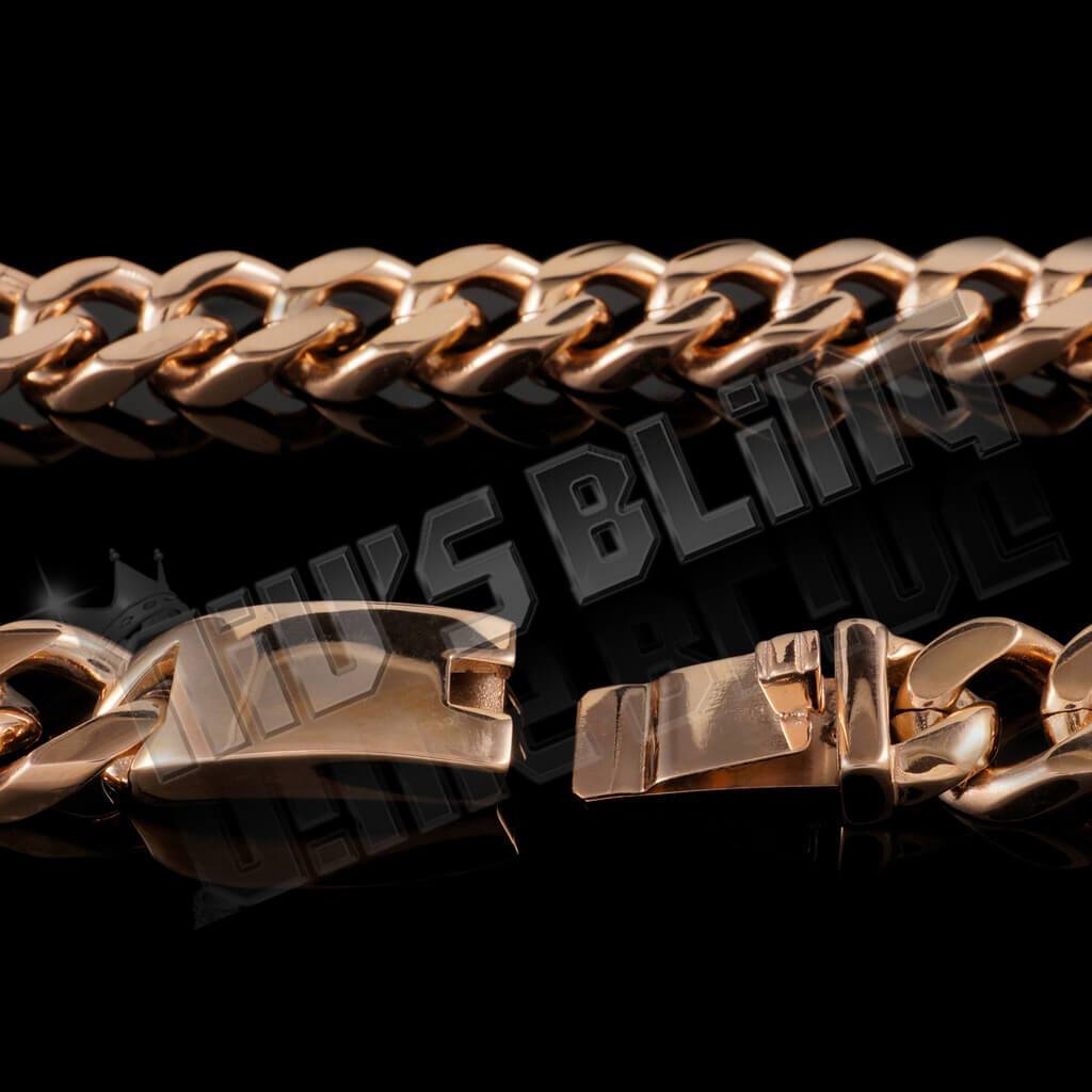 18K Rose Gold Cuban Miami Chain Link Stainless Steel