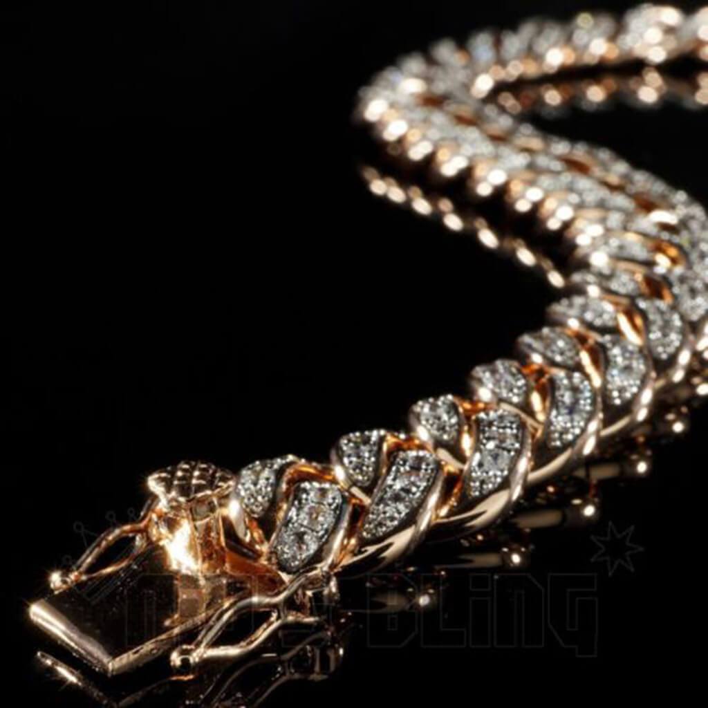 18K Rose Gold Iced Cuban Link Bracelet