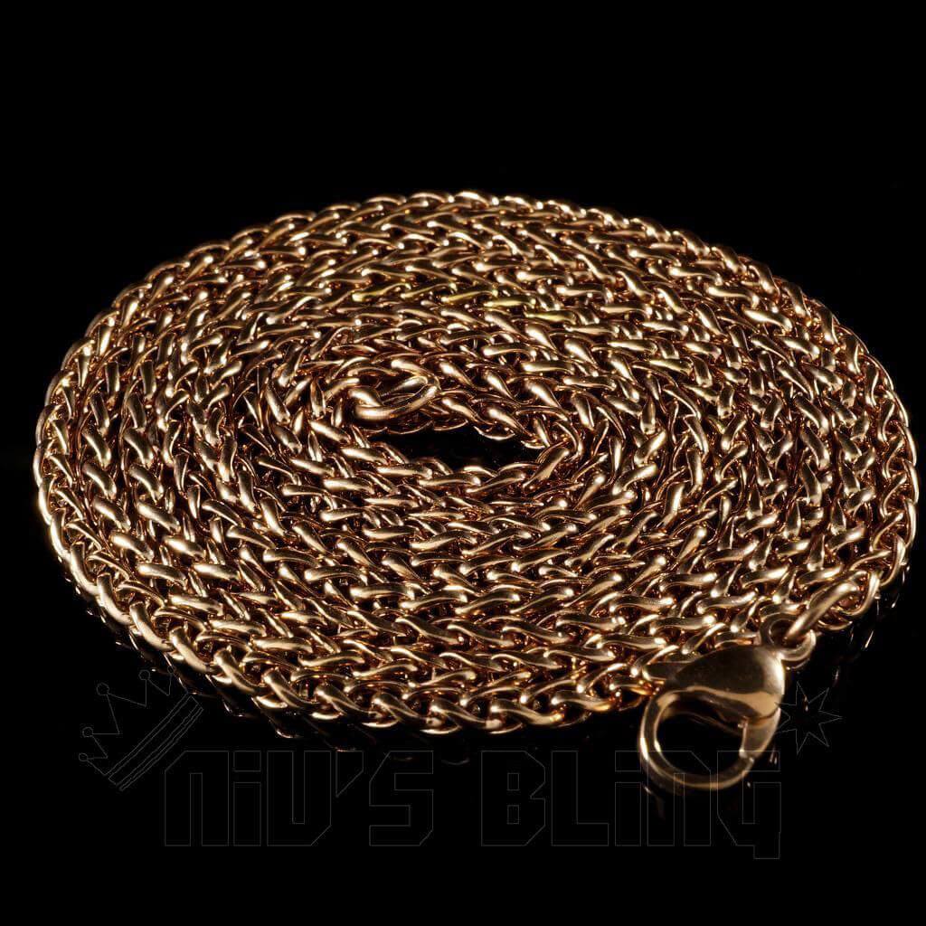 18K Rose Gold Wheat Chain