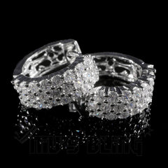 18K White Gold 3 Row Huggie Hoop Earring