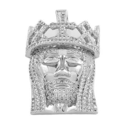 18K White Gold Crowned Jesus Piece with Rope Chain