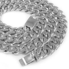 18K White Gold Cuban Miami Chain Link Stainless Steel