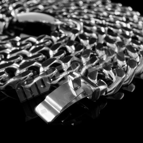 18K White Gold Cuban Miami Chain Link Stainless Steel