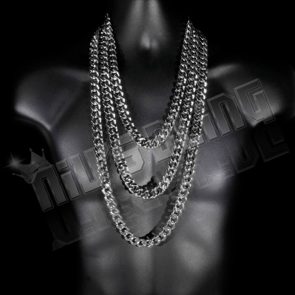 18K White Gold Cuban Miami Chain Link Stainless Steel