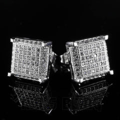 18K White Gold Framed Square Stud Earrings