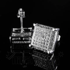 18K White Gold Framed Square Stud Earrings