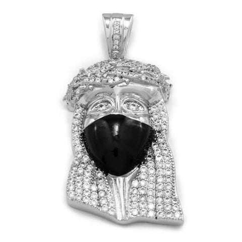 18K White Gold Iced Bandana Jesus Piece With Rope Chain