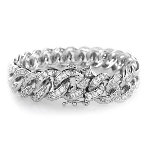 18K White Gold Iced Cuban Link Bracelet