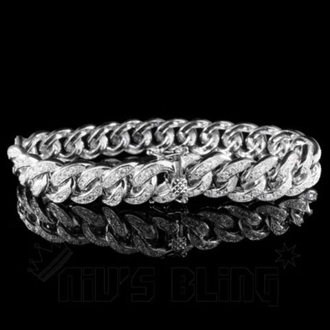 18K White Gold Iced Cuban Link Bracelet