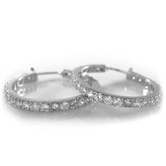 18K White Gold Iced Hoop Earrings