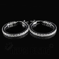 18K White Gold Iced Hoop Earrings