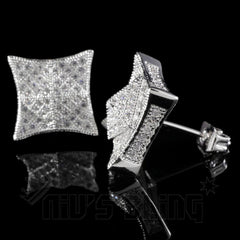 18K White Gold Iced Pyramid Stud Earrings