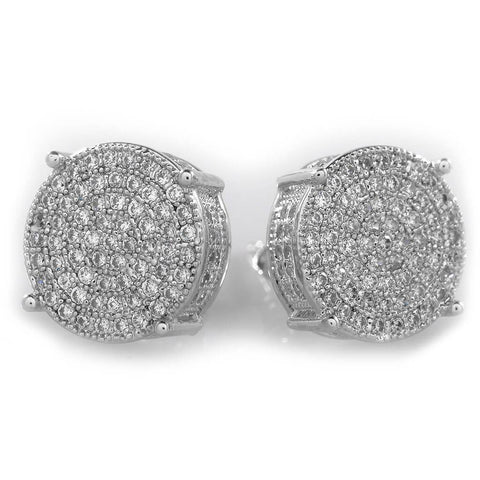 18K White Gold Iced Round Stud Earrings