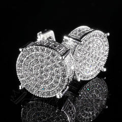 18K White Gold Iced Round Stud Earrings