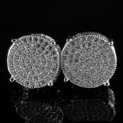 18K White Gold Iced Round Stud Earrings