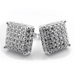 18K White Gold Iced Square Stud Earrings