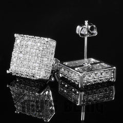 18K White Gold Iced Square Stud Earrings