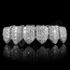 18K White Gold Plated CZ Cluster Top Bottom Grillz