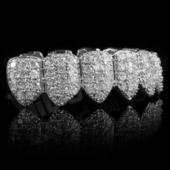 18K White Gold Plated CZ Cluster Top Bottom Grillz