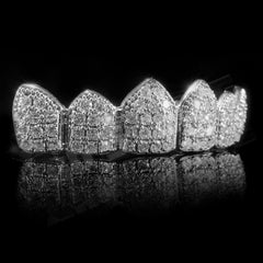 18K White Gold Plated CZ Cluster Top Bottom Grillz