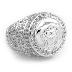 18K White Gold Plated Iced Medusa Ring