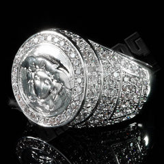 18K White Gold Plated Iced Medusa Ring