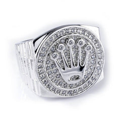 18K White Gold Plated Iced Presidential Ring