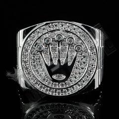 18K White Gold Plated Iced Presidential Ring