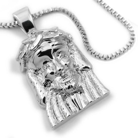 18K White Gold Plated Jesus Piece 6 With Box Chain