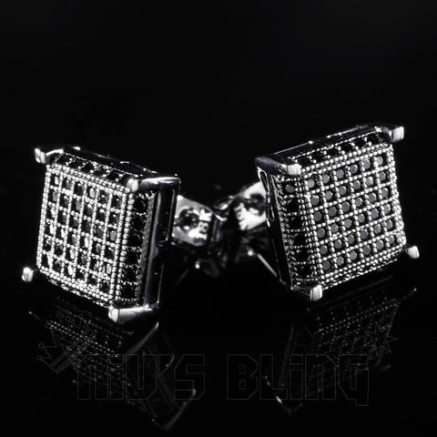 18k Black Gold Framed Square Stud Earrings