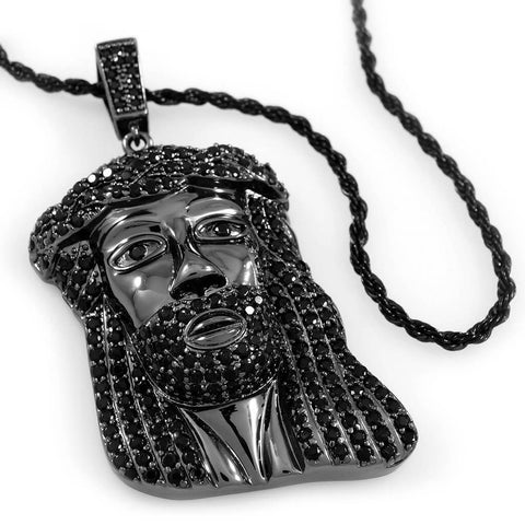 18k Black Gold Iced Mini Jesus Piece 8 With Rope Chain