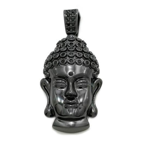 18k Black Gold Iced Buddha Pendant With Box Chain