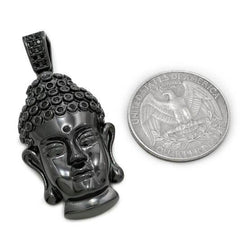 18k Black Gold Iced Buddha Pendant With Box Chain