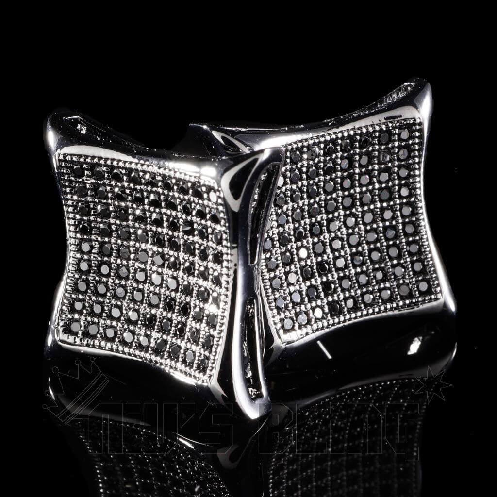 18k Black Gold Iced Curved Square Stud Earrings