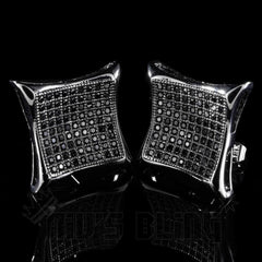 18k Black Gold Iced Curved Square Stud Earrings