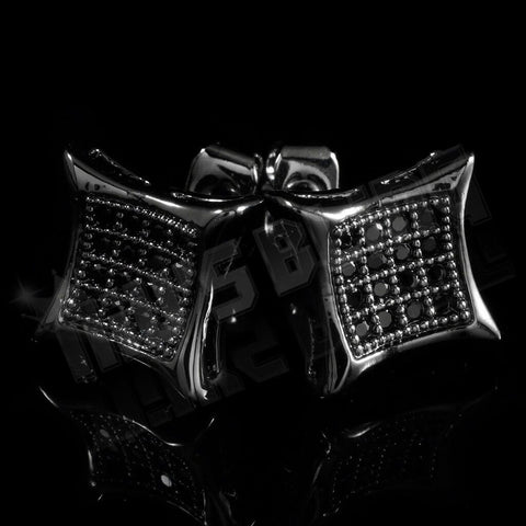 18k Black Gold Iced Kite Square Stud Earrings