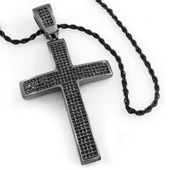 18k Black Gold Jesus Cross 1 With Rope Chain