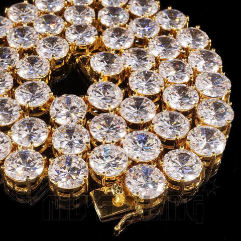18k Gold 1 Row 12MM Iced Chain