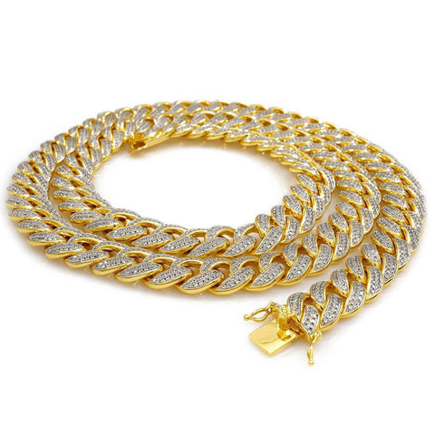 18k Gold 2 Row Iced Cuban Chain Link Miami