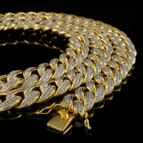 18k Gold 2 Row Iced Cuban Chain Link Miami