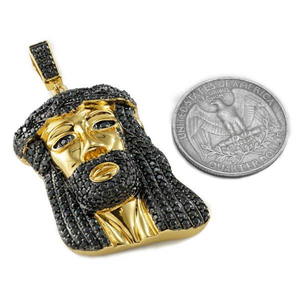 18k Gold Black Iced Mini Jesus Piece 8 With Rope Chain