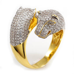 18k Gold Iced Dual Panther Jaguar Ring