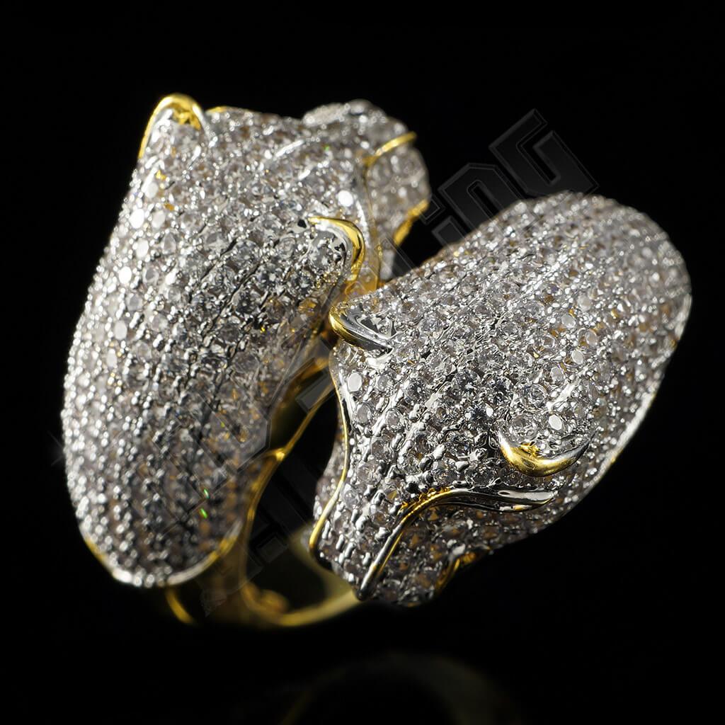 18k Gold Iced Dual Panther Jaguar Ring – Niv's Bling