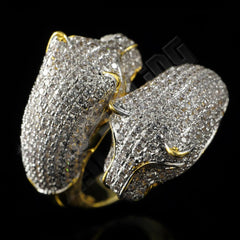 18k Gold Iced Dual Panther Jaguar Ring