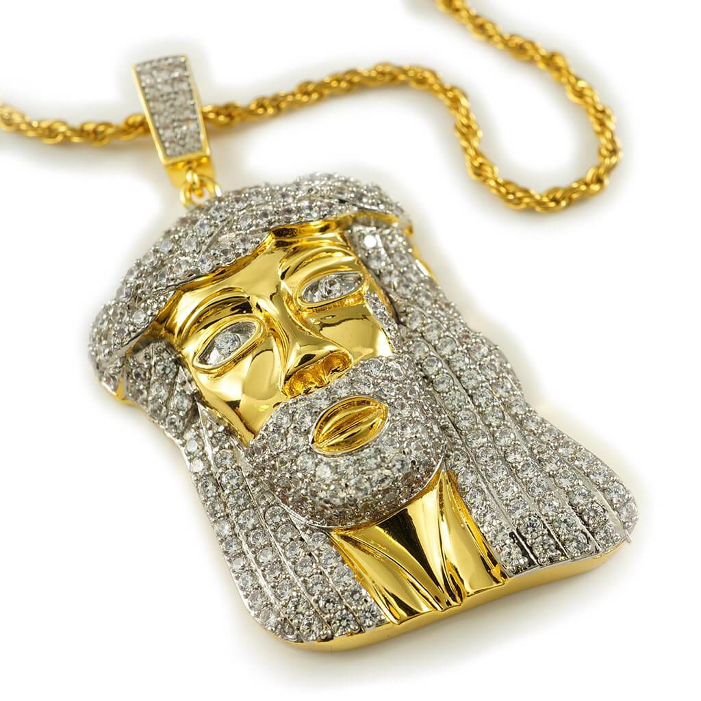 18k Gold Iced Mini Jesus Piece With Rope Chain – Niv's Bling
