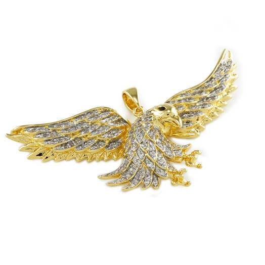 18k Gold Iced Bald Eagle Pendant with Box Chain
